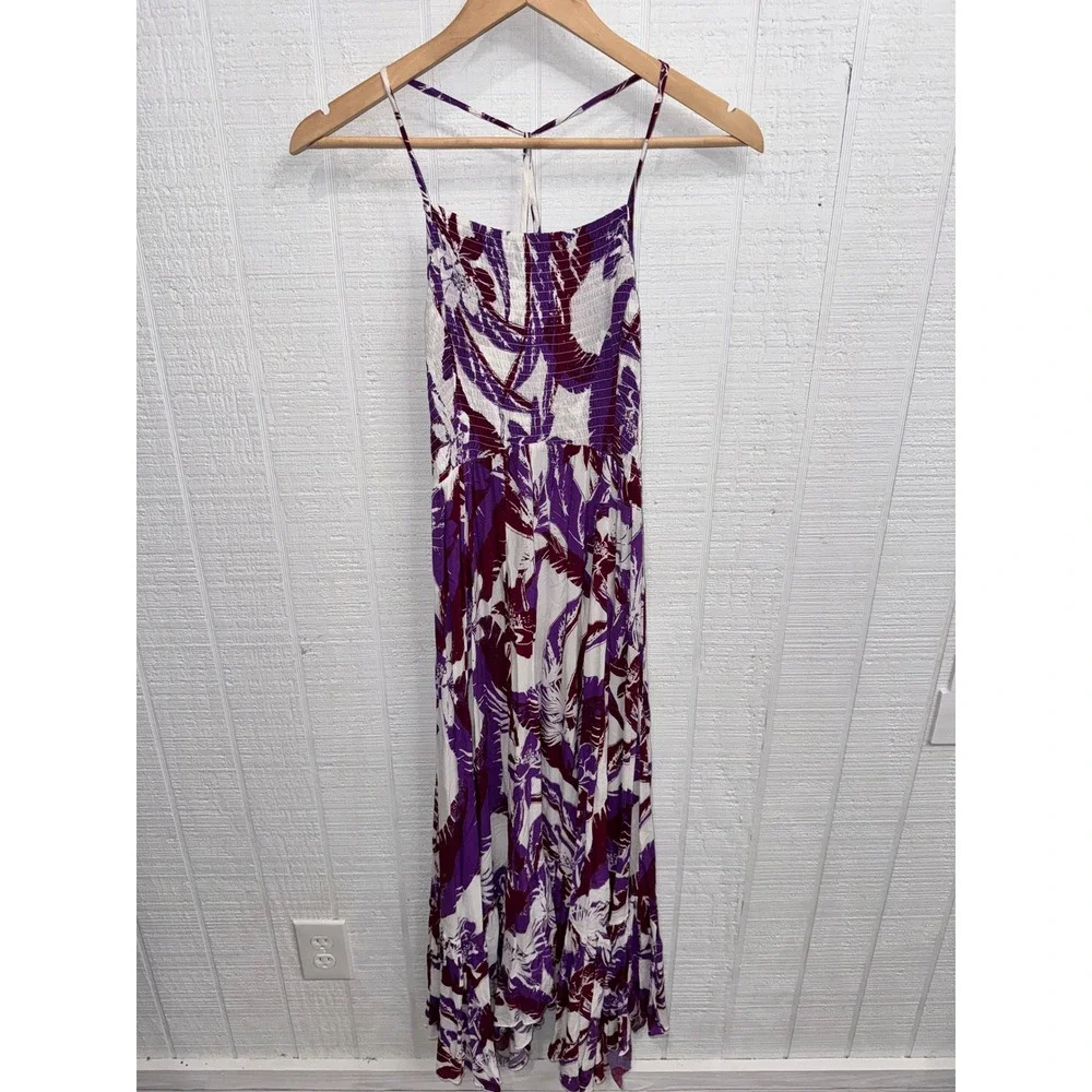 Free People Intimately Maxi Dress Women Medium Purple Floral Smocked T-Back M